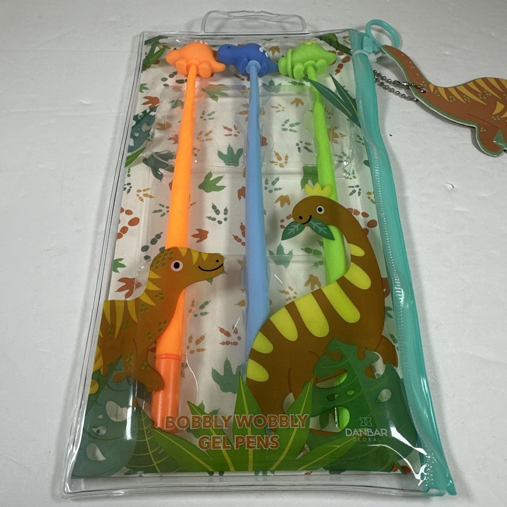 3 Pack Bobbly Wobbly Gel Pens Dinosaur By Danbar‎ Global New